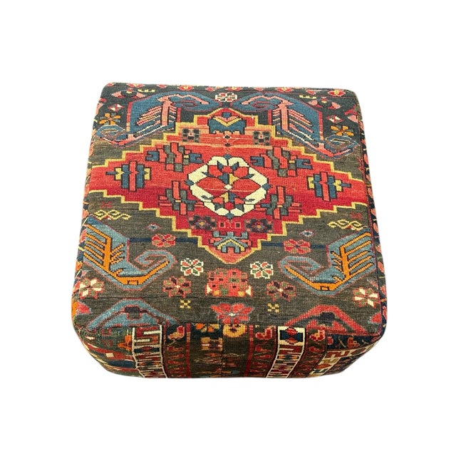 Turkish Vintage Multi Color Turkish Kilm Ottoman For Sale - Image 3 of 12