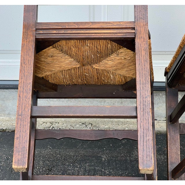 Antique Charles Dudouyt Style Rush Seat Target Dining Chairs a Set of 2 For Sale - Image 11 of 12