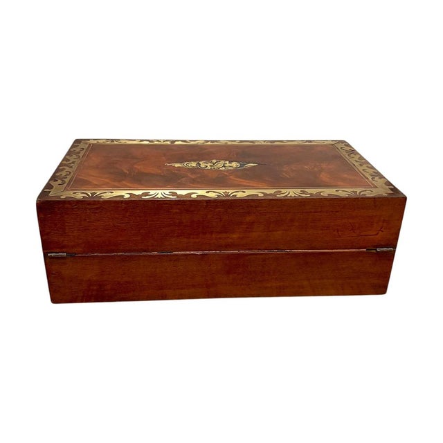 Victorian Brass Inlaid Mahogany Writing Slope with Secret Drawers For Sale - Image 4 of 18
