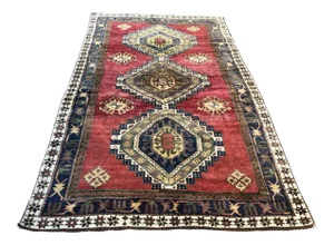 Vintage Turkish Handmade Eclectic Wool Floor Rug - 4′3″ × 7′5″