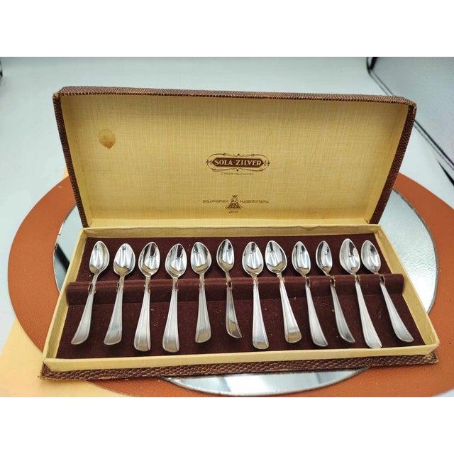 Brown Vintage Silver Caviar Spoons from Sola, Set of 12 For Sale - Image 8 of 8