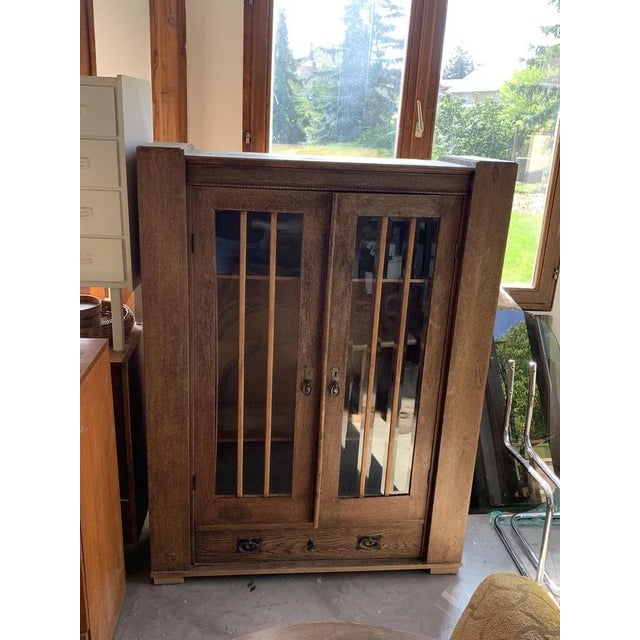 Brown Antique Hungarian Oak Glass and Wood Cabinet For Sale - Image 8 of 8