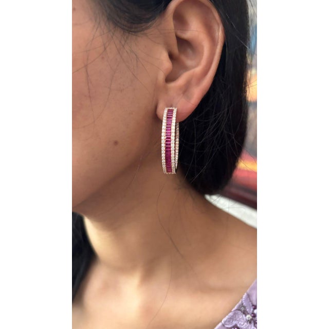 Early 21st Century Natural diamond 2.76cts & ruby 5.97cts earring in 18k gold For Sale - Image 5 of 18