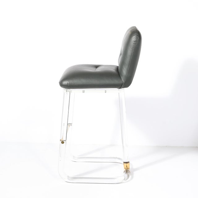 Mid-Century Leon Frost Tubular Stools in Lucite, Brass & Holly Hunt Leather For Sale - Image 9 of 18