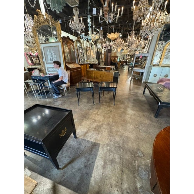 Traditional Pair of Vintage French Provincial Black Side Tables For Sale - Image 3 of 7
