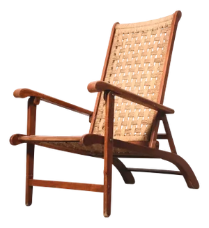 Vintage Italian Deck Chair in Beech and Jute, 1950s