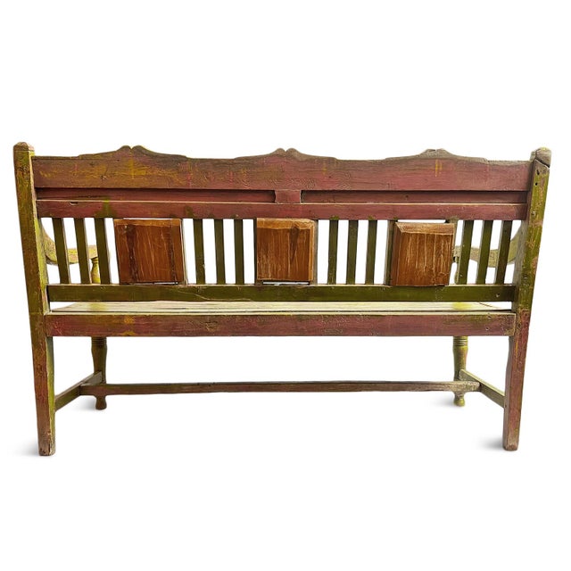 Chartreuse Vintage Colonial Bench For Sale - Image 4 of 8