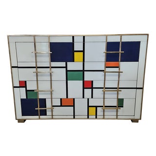 Mondrian Style Four-Drawer Dresser in Murano Glass, 1980s For Sale