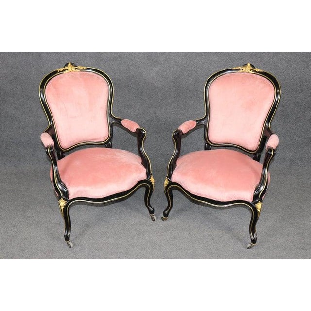 10 Louis XV Style 19th C. Ebonized & Bronze Mounted Dining Chairs For Sale - Image 15 of 17