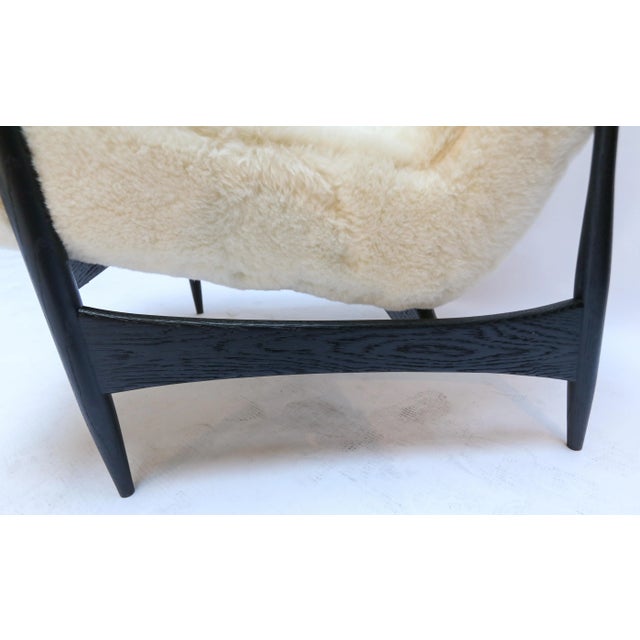Custom Black Matte Oak Armchairs in Ivory Wool - a Pair For Sale - Image 9 of 12