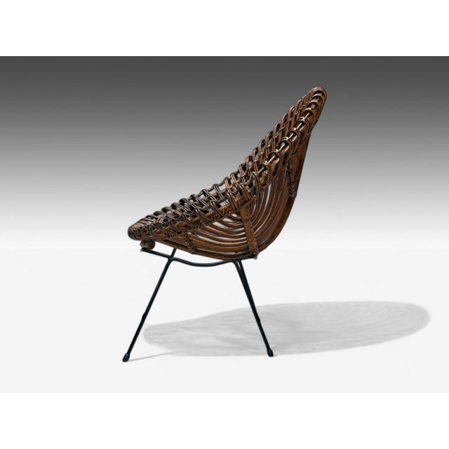 Italian Modern Metal & Bamboo Rattan Lounge Chair- Italy, 1950s For Sale - Image 4 of 9