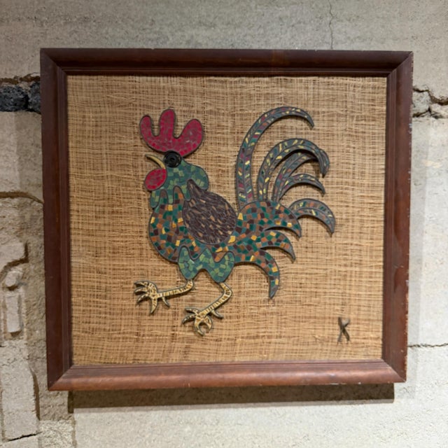 Mid Century Modern Brass Tiled Rooster Wall Art, Signed K, 1960s For Sale - Image 13 of 13