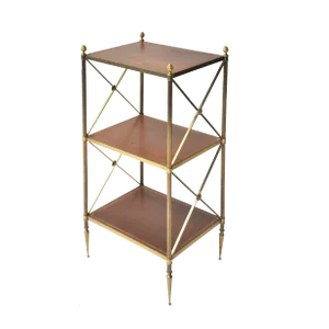 French 20th Century Leather and Brass 3-Shelf Étagère