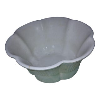 Vintage Turquoise Ruffled Matte Glaze Ceramic Planter For Sale