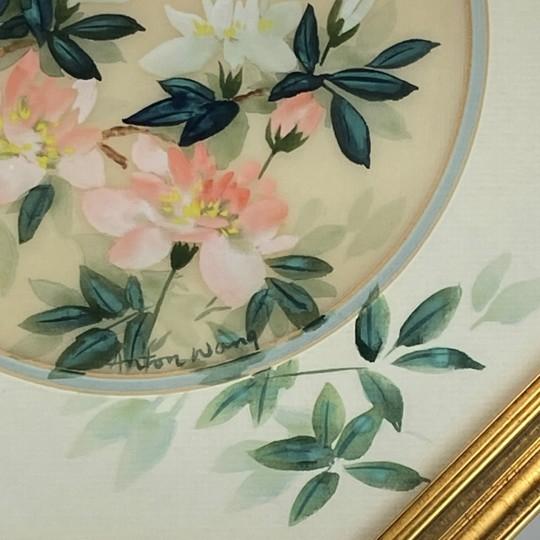 Matched Set of 2 Anton Wang Watercolor on Silk Paintings – Artist Signed and Framed With Chop Mark (Original Vintage Octagon Frames) For Sale - Image 14 of 18