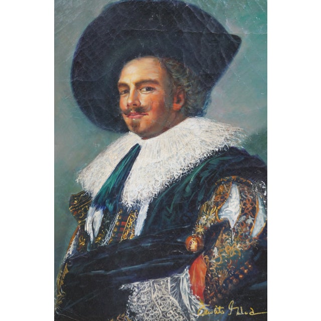 Late 20th Century The Laughing Cavalier After Frans Hals Oil Painting on Canvas Framed For Sale - Image 4 of 12