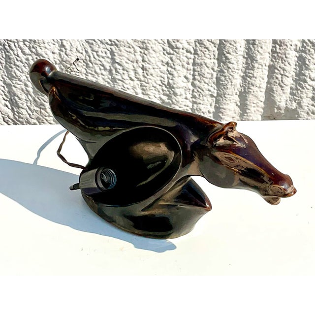 Midcentury Art Deco Style Glazed Ceramic Horse Lamp For Sale - Image 4 of 12