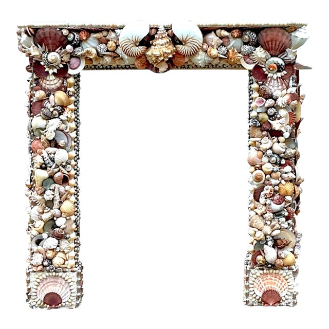 Vintage Boho Shell Encrusted Fireplace Surround For Sale