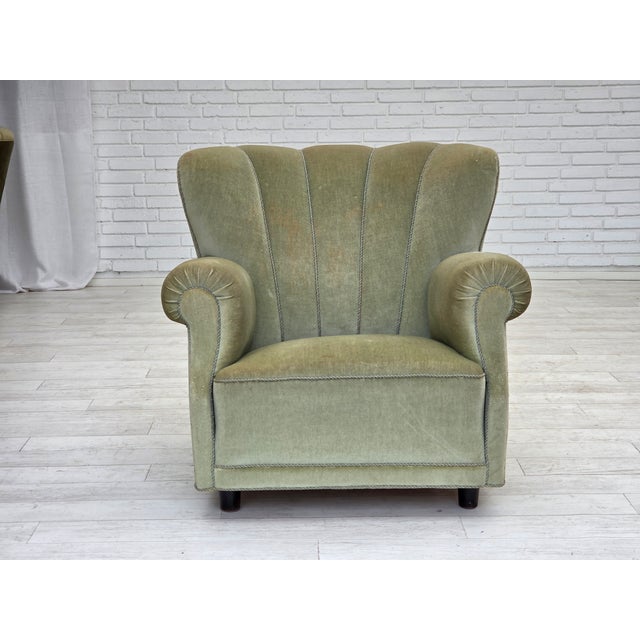 Danish Relax Armchair in Light Green Furniture Velour, 1970s For Sale - Image 6 of 18