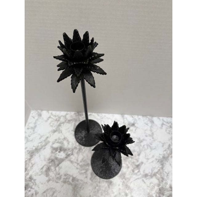 Vintage Black Metal Pine Tree Candleholders, Set of Two For Sale - Image 4 of 8