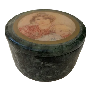 Vintage Mid-Century Neoclassical Green Marble Round Box