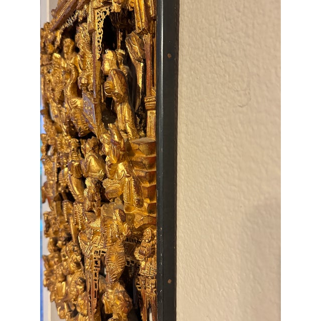 Chinese Antique Chinese Carved and Gilded Wood Panel, Often Referred to as Chaozhou Woodcarving For Sale - Image 3 of 12