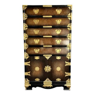 Chinoiserie Jewelry Armoire With Gold Accents 5 Drawers For Sale