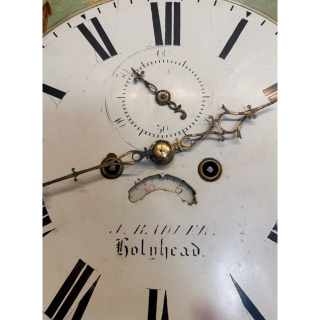 19th Century English Mahogany Inlaid Wide-Body Tall Case Clock With Hand-Painted Dial, Circa 1860–1870 For Sale - Image 11 of 17