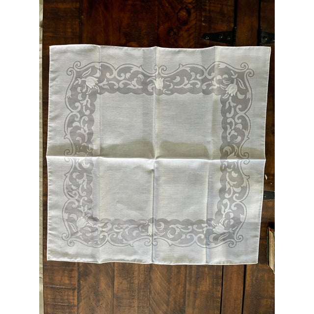 Vintage White Damask - Organza Napkin Set of 7 Woven Floral and Scroll Pattern White For Sale - Image 12 of 12