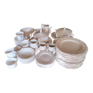 Vintage Sears Federalist White Ironstone Dinnerware Set - (Complete Service for 8 and Serving Pieces) Bonus Free Crystal Wine Glasses - 81 Pieces For Sale