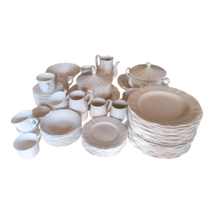 Vintage Sears Federalist White Ironstone Dinnerware Set - (Complete Service for 8 and Serving Pieces) Bonus Free Crystal Wine Glasses - 81 Pieces