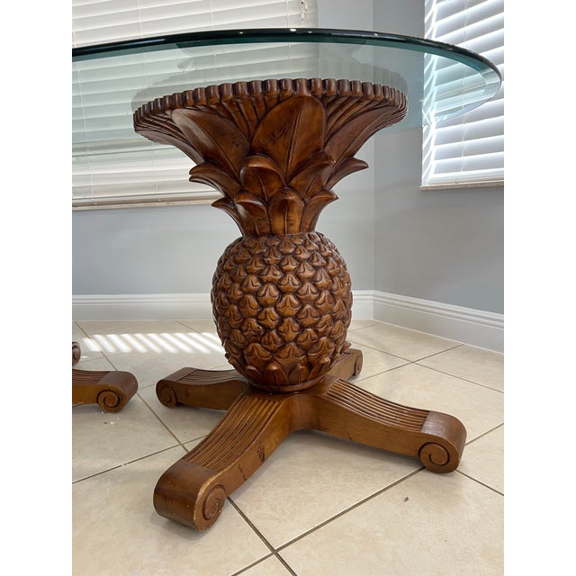 Hollywood Regency Vintage Pineapple Pedestal Glass Top Dining Table For Sale - Image 3 of 12
