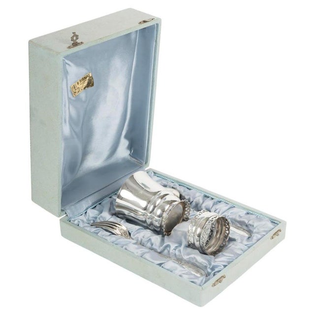 Metal Baptism Set with Cup, Fork, Spoon, and Napkin Ring For Sale - Image 7 of 7