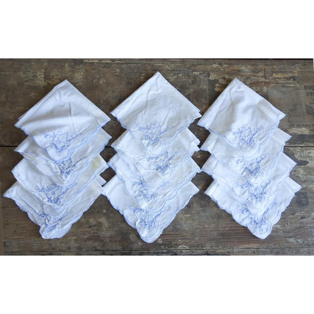 Textile Vintage White and Blue Cutwork Embroidered Tablecloth and Napkins For Sale - Image 7 of 12