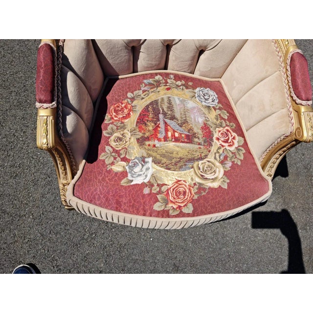 2020s 20th Century Antique Style Wood Carved Upholstered Bergere Chair for Living Room For Sale - Image 5 of 9