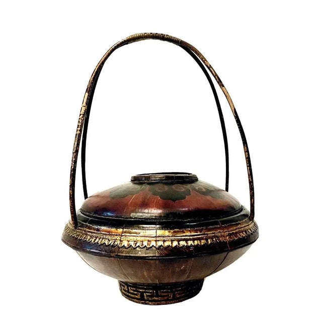 19th Century Chinese Hand Carved Wood & Bamboo Wedding & Offering Basket For Sale - Image 13 of 13