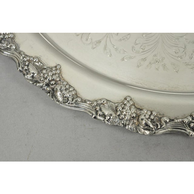 Metal Vintage Victorian Silver Plated Grapevine Repousse 20" Round Serving Platter For Sale - Image 7 of 13