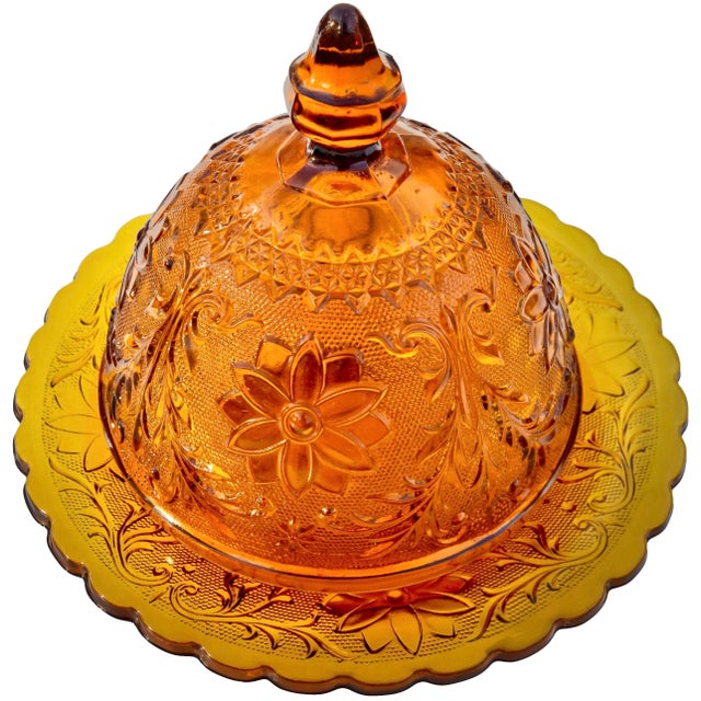 Mid-Century Modern Mid 20th Century Textured Floral-Patterned Glass Lidded Bowl For Sale - Image 3 of 6