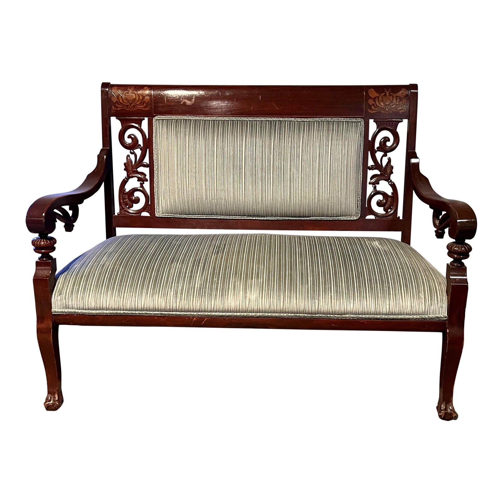 Early 20th Century Carved Rosewood with Pear Wood Inlay Loveseat Chairish