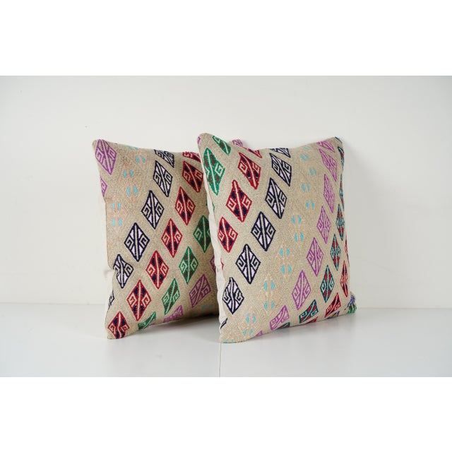 Mid-Century Modern Turkish Jajim Kilim Pillow Cover - A Pair For Sale - Image 3 of 4
