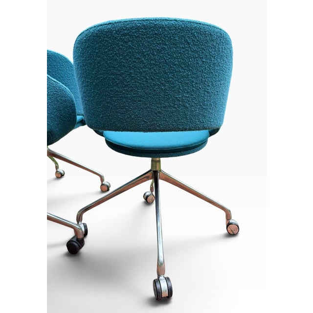 Modern Gemma Bernal “Martini” Swivel Chair for Source International – Teal Bouclé, Chrome Caster Base For Sale - Image 3 of 16