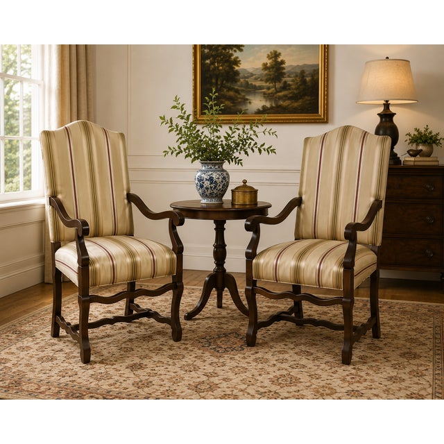 Pair of Pearson Furniture Armchairs – Striped Upholstery & Curved Silhouette For Sale - Image 14 of 15