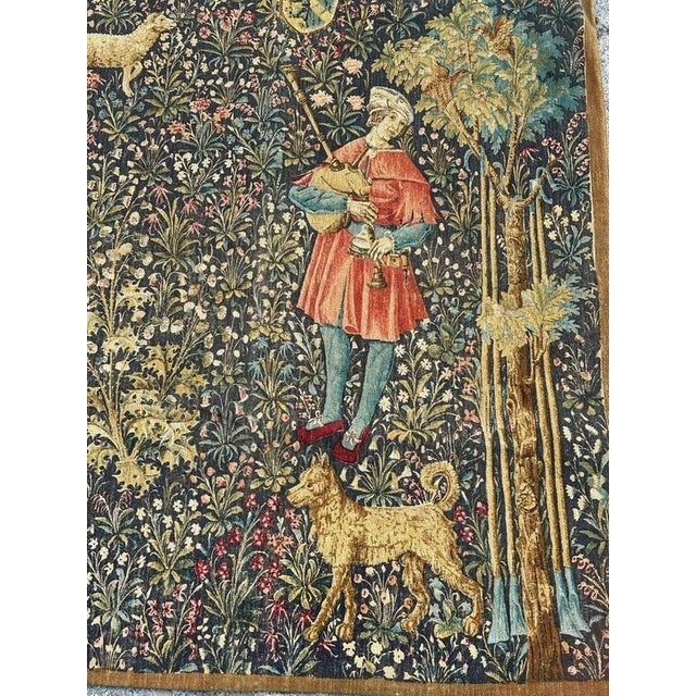 Immerse yourself in the allure of this mid-20th-century French silk screen printed tapestry, showcasing a design inspired...