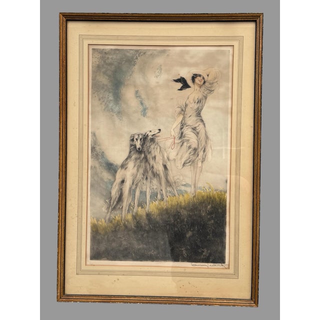 Glass Vintage Signed Louis Icart Art Nouveau Deco Large Framed Litho Print Joy of Life For Sale - Image 7 of 7