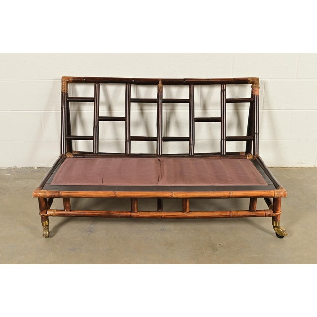 John Wisner for Ficks Reed Mid-Century Hollywood Regency Bamboo Rattan Loveseat, 1950s For Sale - Image 9 of 13