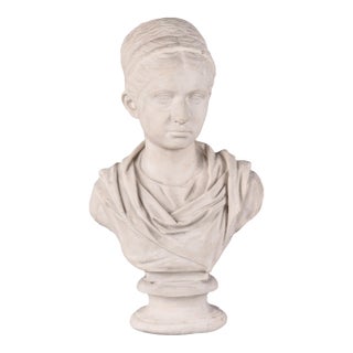 Vintage Plaster Bust of a Woman in Classical Drapery For Sale