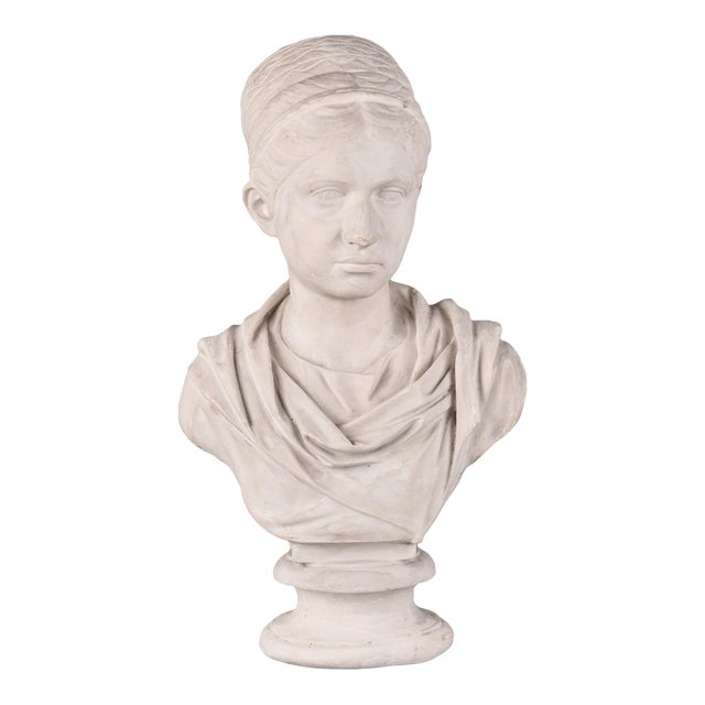 Vintage Plaster Bust of a Woman in Classical Drapery For Sale