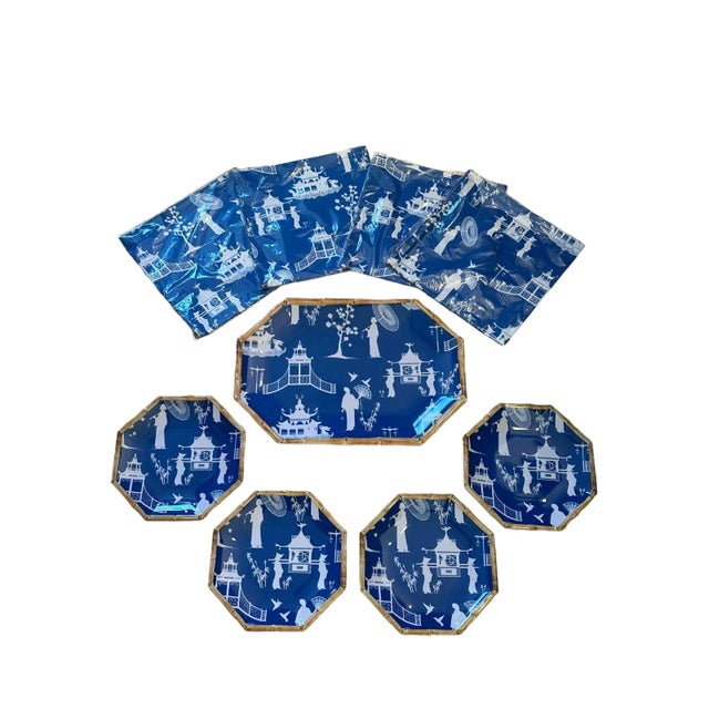 Kim Seybert Cobalt and White Chinoiserie Melamine Luncheon Set - 9 Pieces For Sale - Image 12 of 12