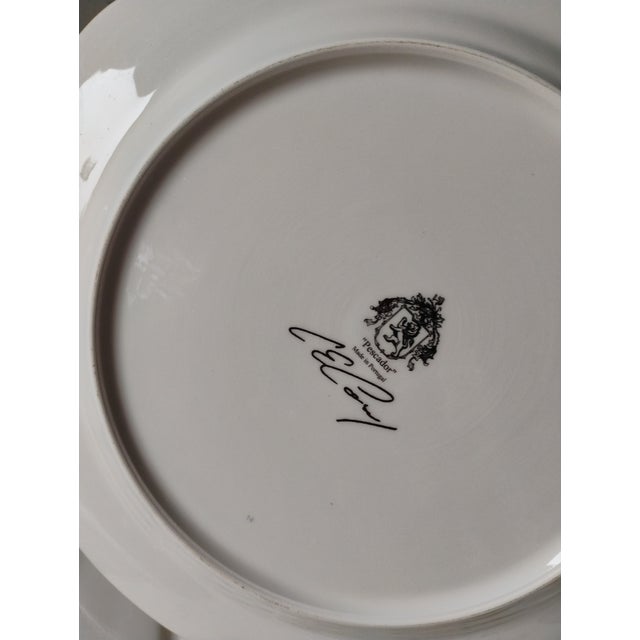 Blush 1980s Hand Painted c.e. Corey Portugal Dinner Plates - Set of 12 For Sale - Image 8 of 11