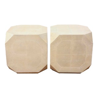 Vintage Ron Seff Shagreen and Bone Dice Side or End Tables Pair of Restored For Sale